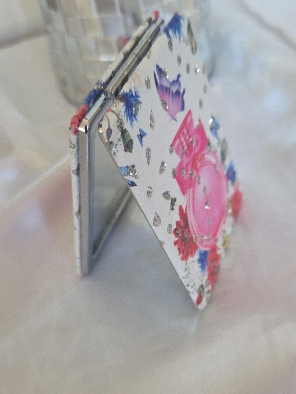 Compact Floral Pocket Mirror - Pink